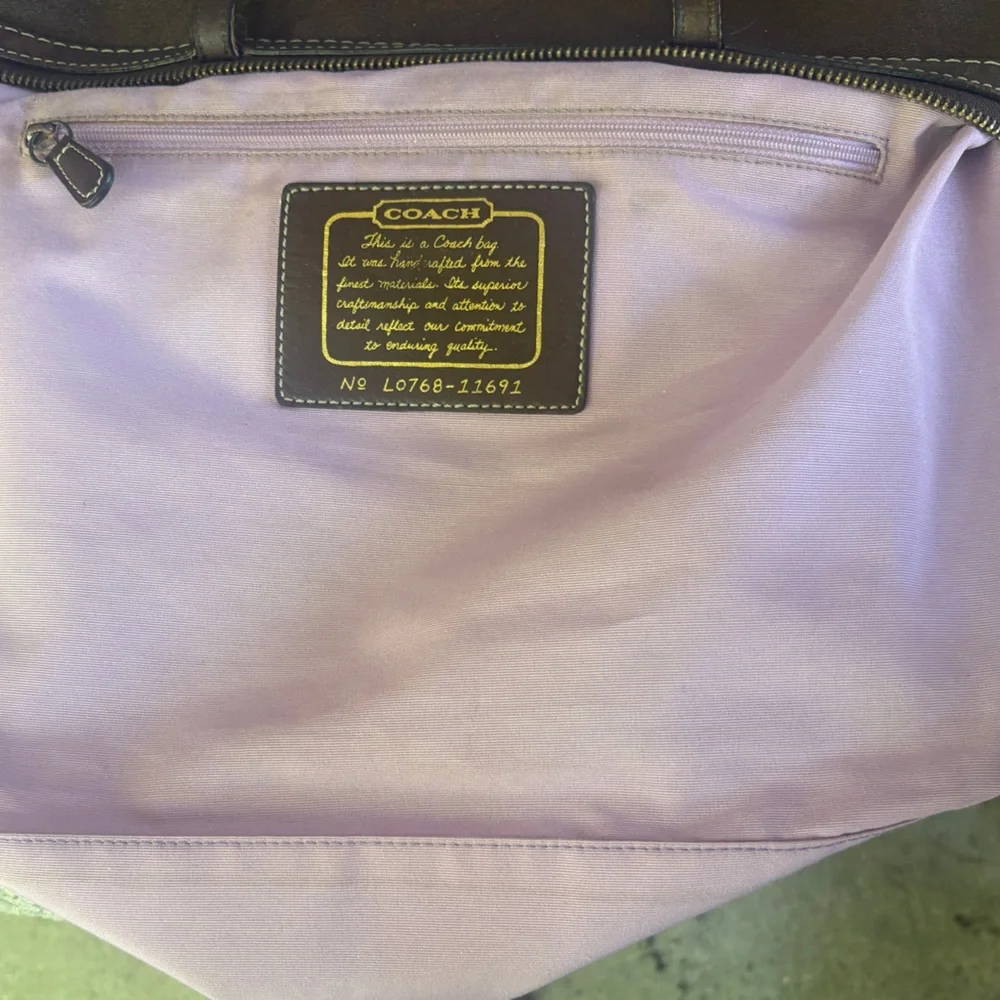 Coach Signature Stripe Tote with Coach Mink Bear Fob, Medallion and Hangtag. - Picture 14 of 17